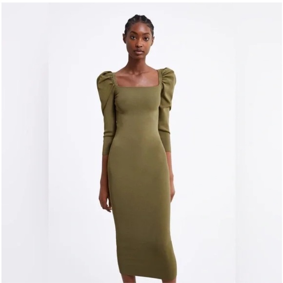 <3 Zara Olive Green Dress S Size - Picture 1 of 8